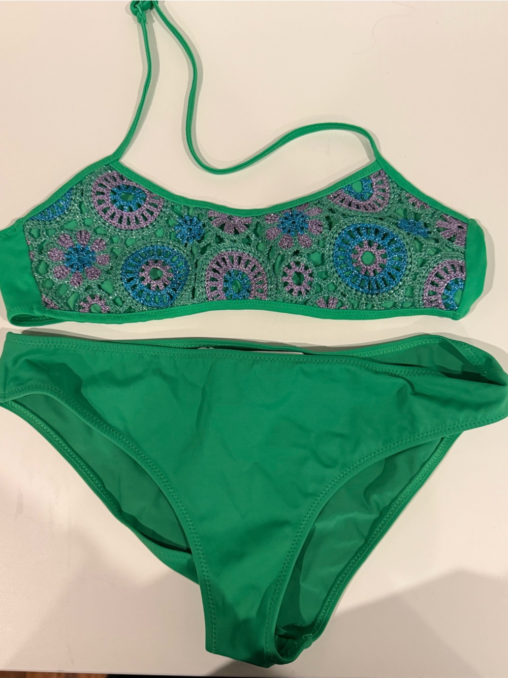 Green Crochet-Accent Women's Bikini Set